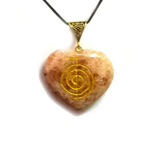Natural Sun Stone Cho Ku Rei Symbol Engraved Heart Shape Pendant For Men And Women