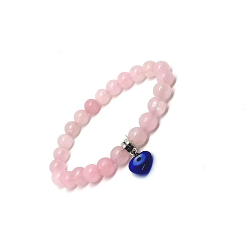 Rose Quartz Bracelet with evil eye pendant healing gemstone for women 