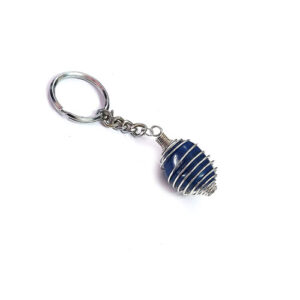 Natural Blue Onyx Crystal Tumble Key Chain Key Ring For Chakra And Reiki Healing