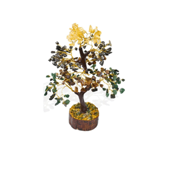 Money Magnet Crystal Tree Natural Pyrite Citrine Tiger's Eye and Green Jade Crystals Chips Tree