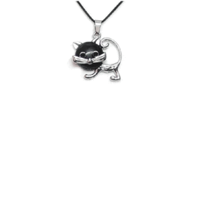 Natural Black Obsidian Cute Cat Shaped Lucky Charm Crystal Pendant