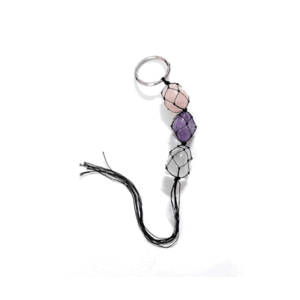 Natural Rose Quartz Clear Quartz And Amethyst Crystals Tumbled Key Chain Key Ring