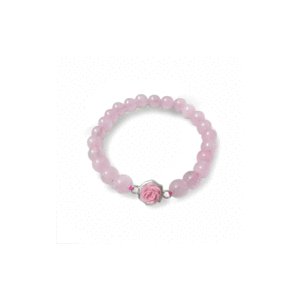 Natural Rose Quartz With Rose Flower Lucky Charm Bracelet