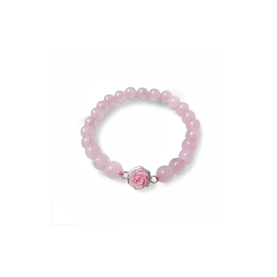 Natural Rose Quartz With Rose Flower Lucky Charm Bracelet
