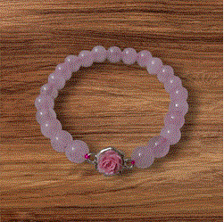 Natural Rose Quartz With Rose Flower Lucky Charm Bracelet - Image 2
