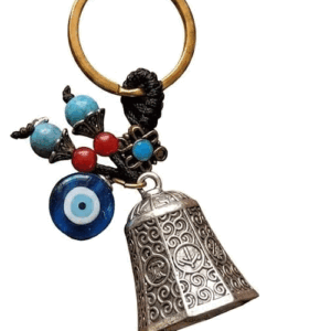 Feng Shui Tibetan Auspicious Bell With Lucky Mistic Knot And Evil Eye Charm Crystal key Chain Key Ring
