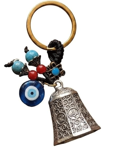 Feng Shui Tibetan Auspicious Bell With Lucky Mistic Knot And Evil Eye Charm Crystal key Chain Key Ring