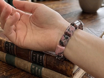 Natural Pink Rhodonite Crystals Lucky Charm Bracelet - Image 3