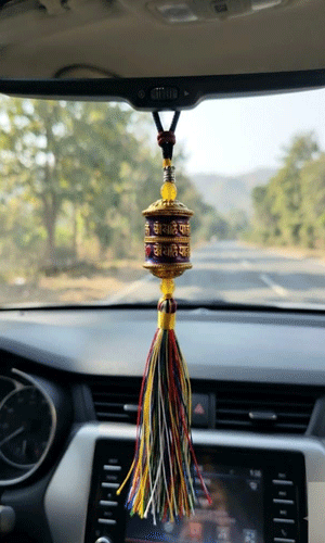 Tibetan Buddhist Om Mani Padme Hum Mantra Engraved Prayer Wheel Multi Color Metal Hanging for car and Home - Image 2