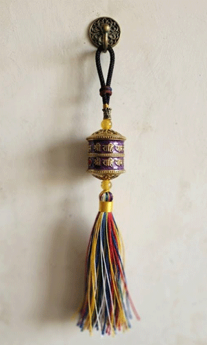 Tibetan Buddhist Om Mani Padme Hum Mantra Engraved Prayer Wheel Multi Color Metal Hanging for car and Home - Image 3