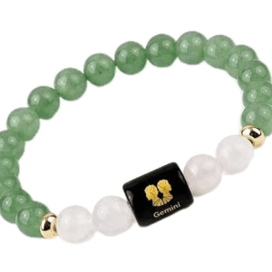 Gemini Zodiac Mithun Rashi Natural Green Aventurine And Milky Quartz Crystals Lucky Charm Bracelet