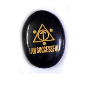 Natural Black Tourmaline I am Successful Zibu Angelic Symbol Engraved Pocket Crystal for Reiki Healing
