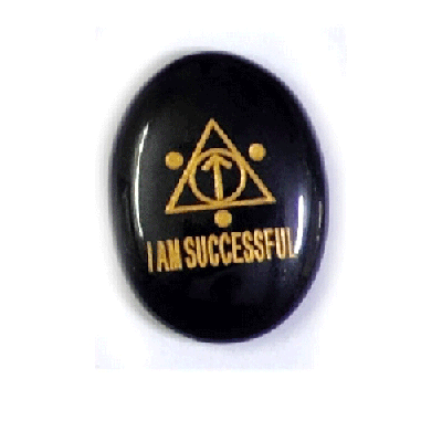 Natural Black Tourmaline I am Successful Zibu Angelic Symbol Engraved Pocket Crystal for Reiki Healing