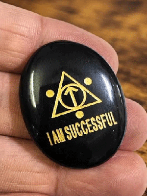 Natural Black Tourmaline I am Successful Zibu Angelic Symbol Engraved Pocket Crystal for Reiki Healing - Image 2