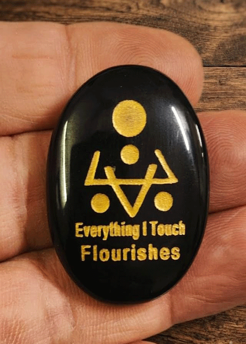 Everything I Touch It Flourishes Zibu Angelic Symbol Engraved Pocket Natural Black Tourmaline Crystal for Reiki Healing - Image 2