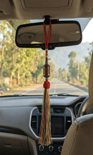Tibetan Buddhist Om Mani Padme Hum Mantra Engraved Prayer Wheel Metal Hanging for car and Home - Image 2