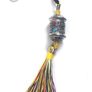 Tibetan Buddhist Om Mani Padme Hum Peace Mantra Engraved Prayer Wheel Multi Color Metal Hanging for car and Home