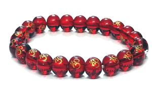 Hindu Auspicious Aum Om ॐ Symbol Engraved Lucky Charm Red Crystal Bracelet For Men And Women