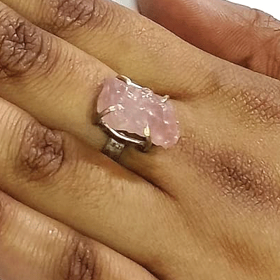 Natural Rose Quartz Raw Uneven Cut Crystal free Size Ring - Image 3