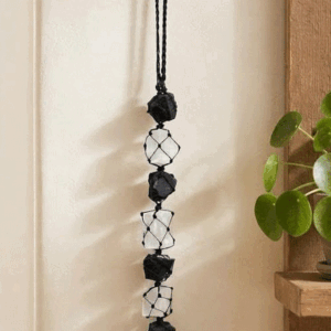 Evil Eye with Selenite and Black Tourmaline Raw Rough Crystals Hanging Amulet for Your Car and Home