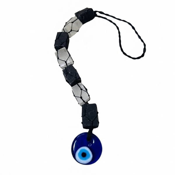 Evil Eye with Selenite and Black Tourmaline Raw Rough Crystals Hanging Amulet for Your Car and Home - Image 3