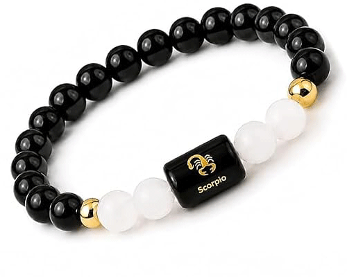 Scorpio Zodiac Vrishchik Rashi Natural Black Obsidian And Milky Quartz Crystals Lucky Charm Bracelet