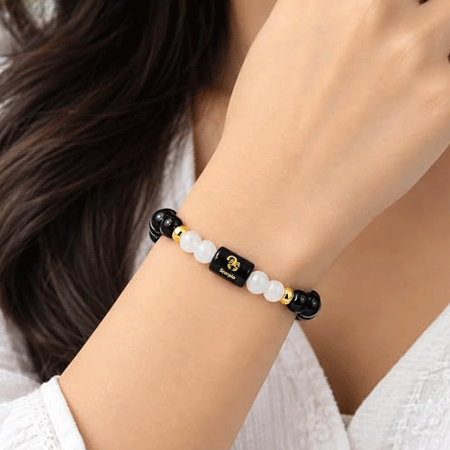Scorpio Zodiac Vrishchik Rashi Natural Black Obsidian And Milky Quartz Crystals Lucky Charm Bracelet - Image 2